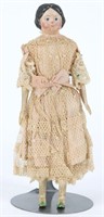19th C. Papier Mache Doll w/ Lace Dress