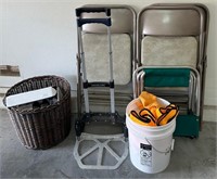 U - FOLDING CHAIRS, WHEELED CART, BASKET & BUCKET