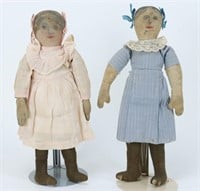 Pair of Antique Cloth Rag Dolls w/ Painted Faces