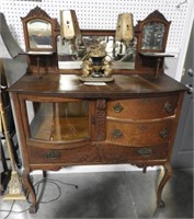 Antique Oak highly decorated curio/server with