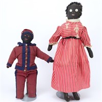 Pair of Antique Black Cloth Rag Dolls