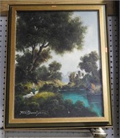 Original oil on canvas oriental landscape