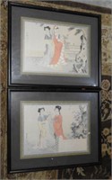 Pair of Oriental prints of woodblock etchings