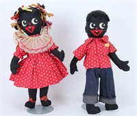 Two Vintage Black Cloth Rag Dolls