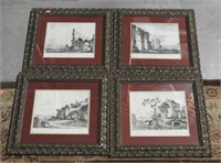 Set of (4) black and white French landscape
