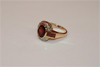 New 14K Oval bezel set Diamond & Garnet ring, size