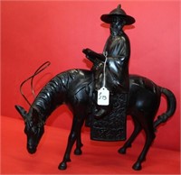 Chinese Metal Man on Horse 18" tall, 18" long