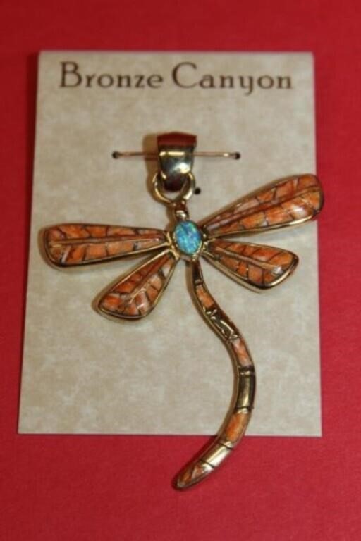 Bronze Handmade Inlay Dragonfly pendant
