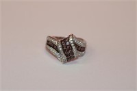 Sterling chocolate ribbon cluster ring, size 7