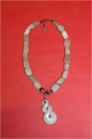 Large Jade stone Infinity necklace, sterling