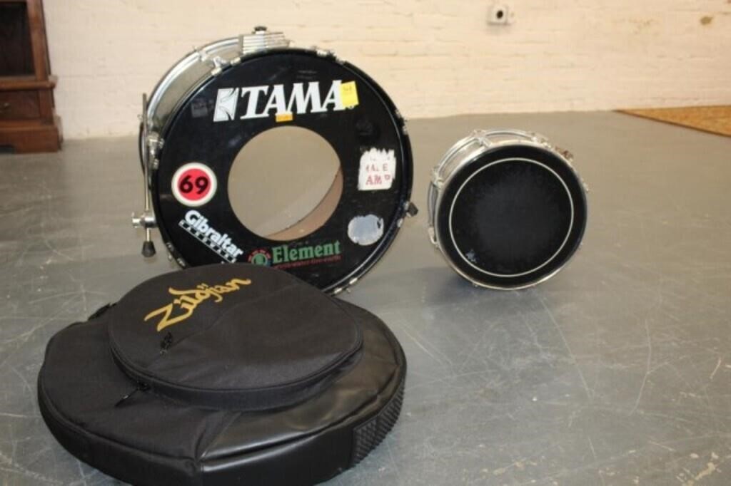 2 Tama drums & 4 cymbals in case Meinl Agazarian