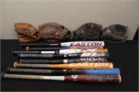 8 bats & 4 baseball gloves – Easton, Demarini