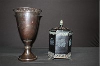 Bronze Vase 12" also metal canister 10"