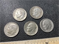 5 Roosevelt silver dimes