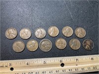 12 assorted Wheat pennies