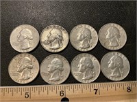 8, 1964 and down Washington silver quarters in