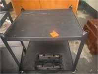 Small media cart black with cords