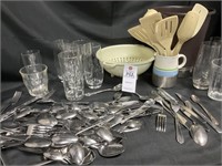 ALL THE SILVERWARE & DRINKING GLASSES