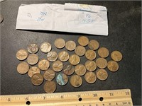 Approximately 30 wheat pennies as found 1950’s