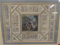 Antique Classical watercolor painting in gilt