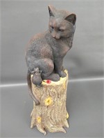 Cat w/ mouse on stump sculpture - 24"h