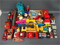 Large group vintage Tonka trucks, keywind toys,