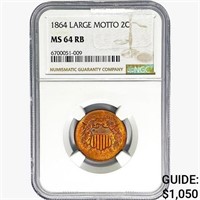 1864 Two Cent Piece NGC MS64 RB, LG. Motto