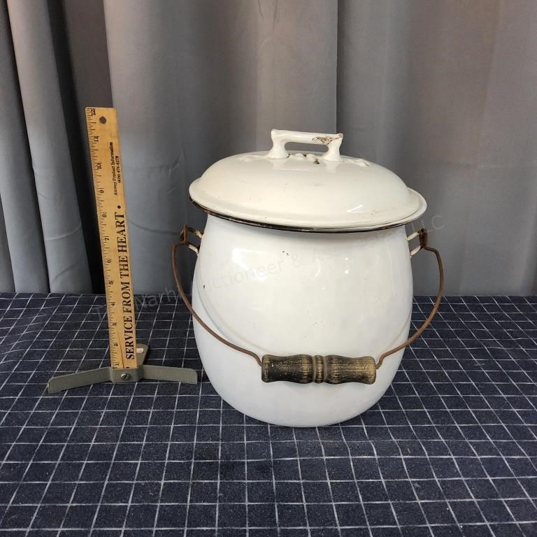 M2 Enamelware Chamber Pot Vintage 11 inches  tall