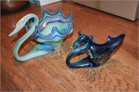 2 - Vintage Hand Blown Glass Swans