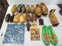 Group vintage wooden clogs, Holland, Hmong