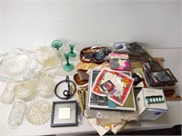 Group glassware, candle holders, textiles,