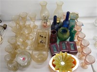 Group glassware - carnival, art glass vase, cut