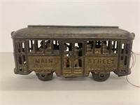 Antique cast iron Main Street trolley bank -