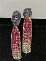 Pair sterling silver encrusted multicolor crystal