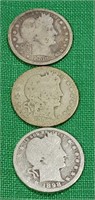 (3) 100 Year Old Barber Quarters .9 Silver (2)