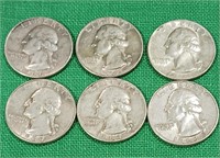 (6) .9 Silver Quarters - 1961D, 1963D, (3) 1964D,&