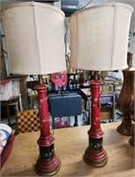 Pair of Painted Ceramic Table Lamps w/ Oval