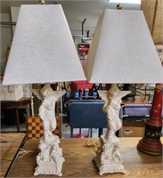 Pair of Ceramic Angel Lamps w/ Rectangle Shades