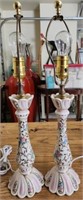 Pair of Painted Porcelain Table Lamps. No Shades.