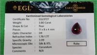 Lab Mozambique Pear Cut 3.80 cts Ruby