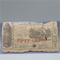 AUSTIN COUNTY CIRCA 1860'S 50 CENT NOTE #1883