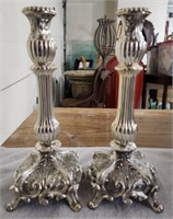 Pair of 11" Ornate Silver Tone Candle Sticks