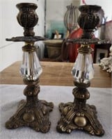 Pair of Vintage Cast & Glass Ornate Candle Sticks