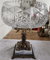 Beautiful Crystal Bowl on Cast & Marble Stand