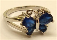 Sterling silver blue butterfly stone ring - size