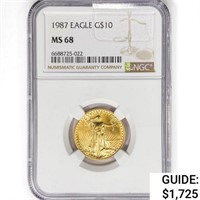 1987 $10 American 1/4oz. Gold Eagle NGC MS68