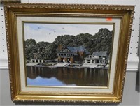 “Boathouse Row” framed oil on canvas serigraph