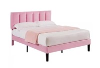 VECELO Upholstered Bedframe, Pink, Queen