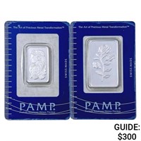 2 PAMP Silver Bars; 20g and 15.55g