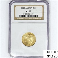 1926 AUSTRIA 25S .17oz Gold NGC MS63